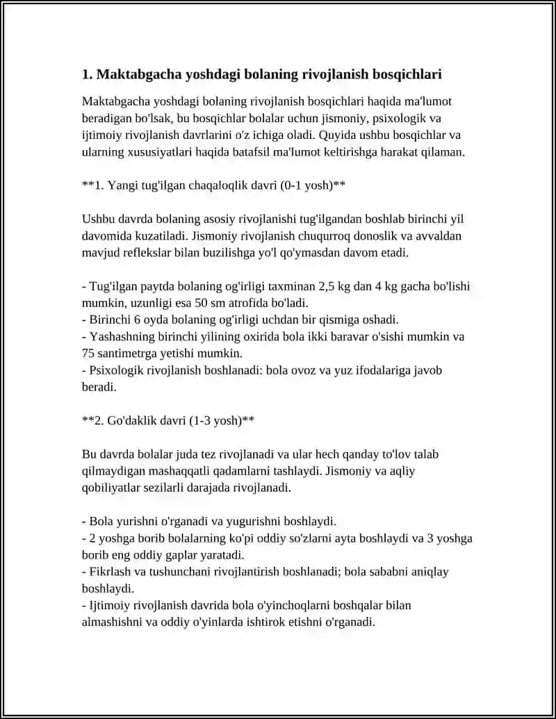 MAKTABGACHA YOSHDAGI BOLANI PSIXOLOGIK - PEDAGOGIK O'RGANISH 3