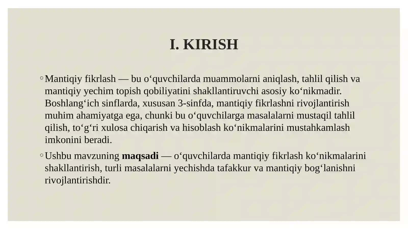 Mantiqiy fikrlashga oid masalalar udtida ishlash.(3-sinf) 3