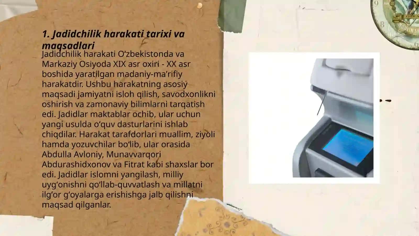Jadid ma'rifatparvarlarining o lka ijtimoiy-ma'naviy hayotida tutgan orni (Munavvar Qori, Fitrat, Behbudiy, Avloniy va 4 soat boshq.) 3