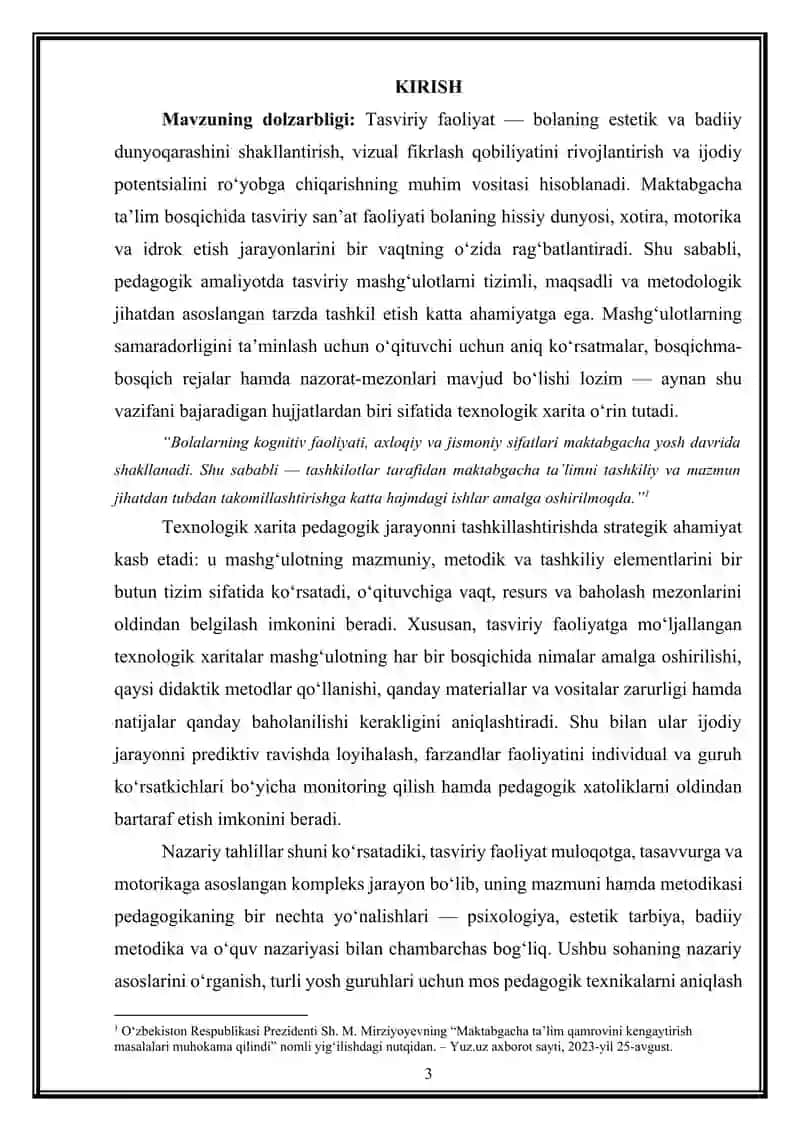 Tasviriy faoliyat mashg'ulotlarining texnologik xaritasi 3