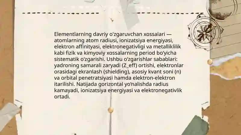 Elementlarning davriy o'zgaruvchan xossalari 3