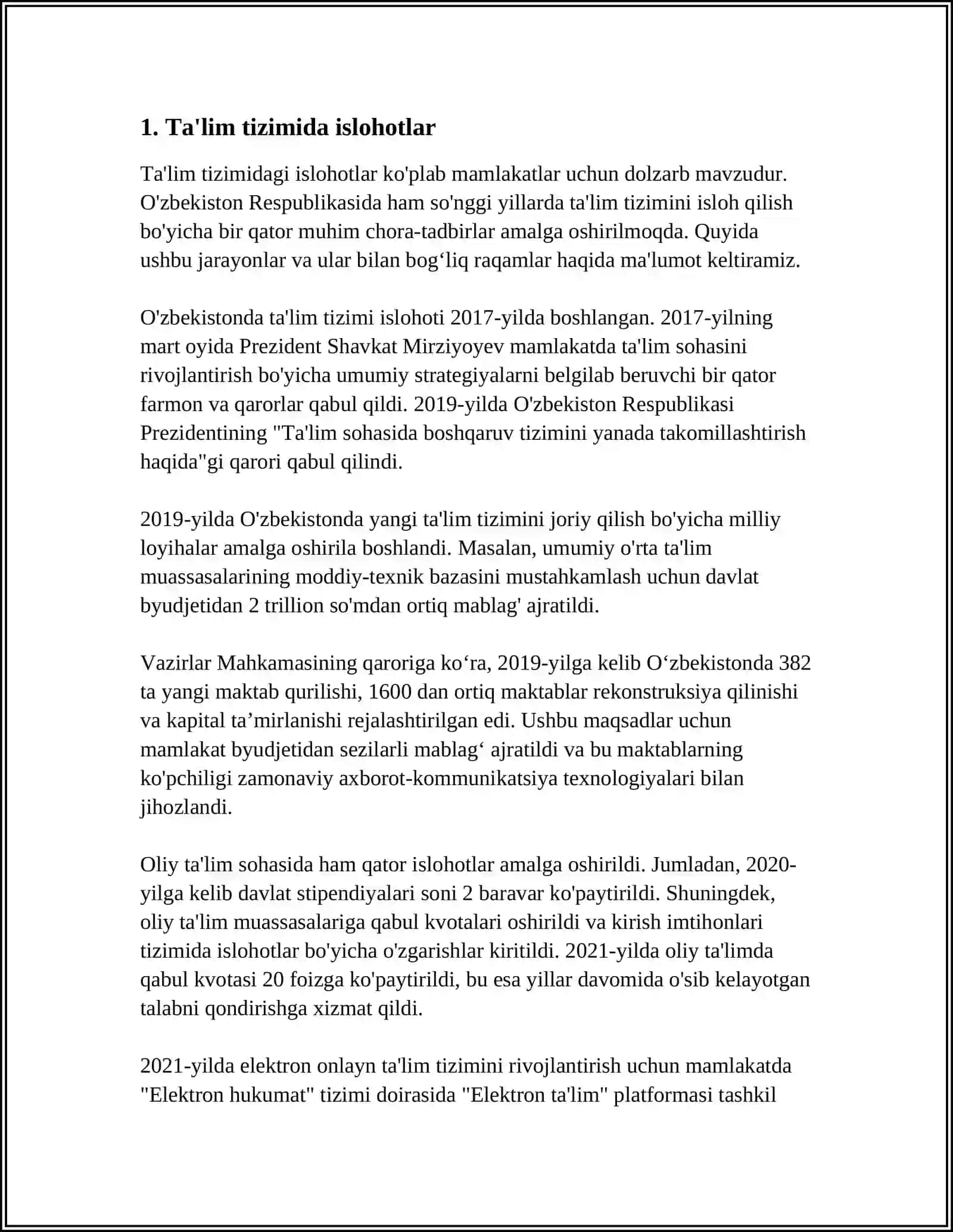 OʻZBEKISTON RESPUBLIKASIDA IJTIMOIY SOHADA AMALGA OSHIRILAYOTGAN ISLOHOTLAR 3