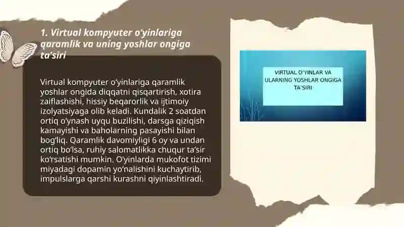 Vertual kompyuter oʻyinlarining yoshlar ongiga taʼsiri.Ruhiy va jismoniy hatarlar 3