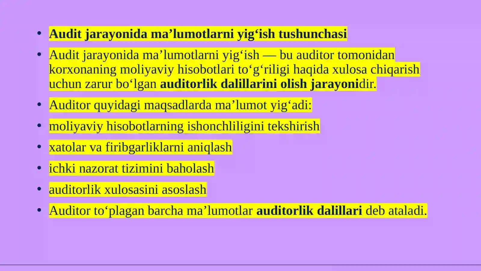 Audit o‘tkazish jarayonida ma’lumotlarni yig‘ish va umumlashtirish bo‘yicha auditning xalqaro standartlari 3