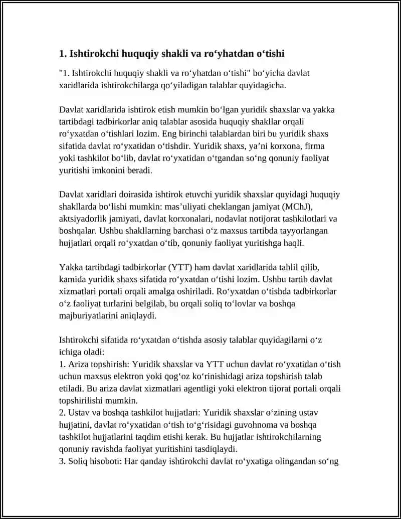 DAVLAT XARIDLARIDA ISHTIROKCHILARGA QOʻYILADIGAN TALABLAR 3