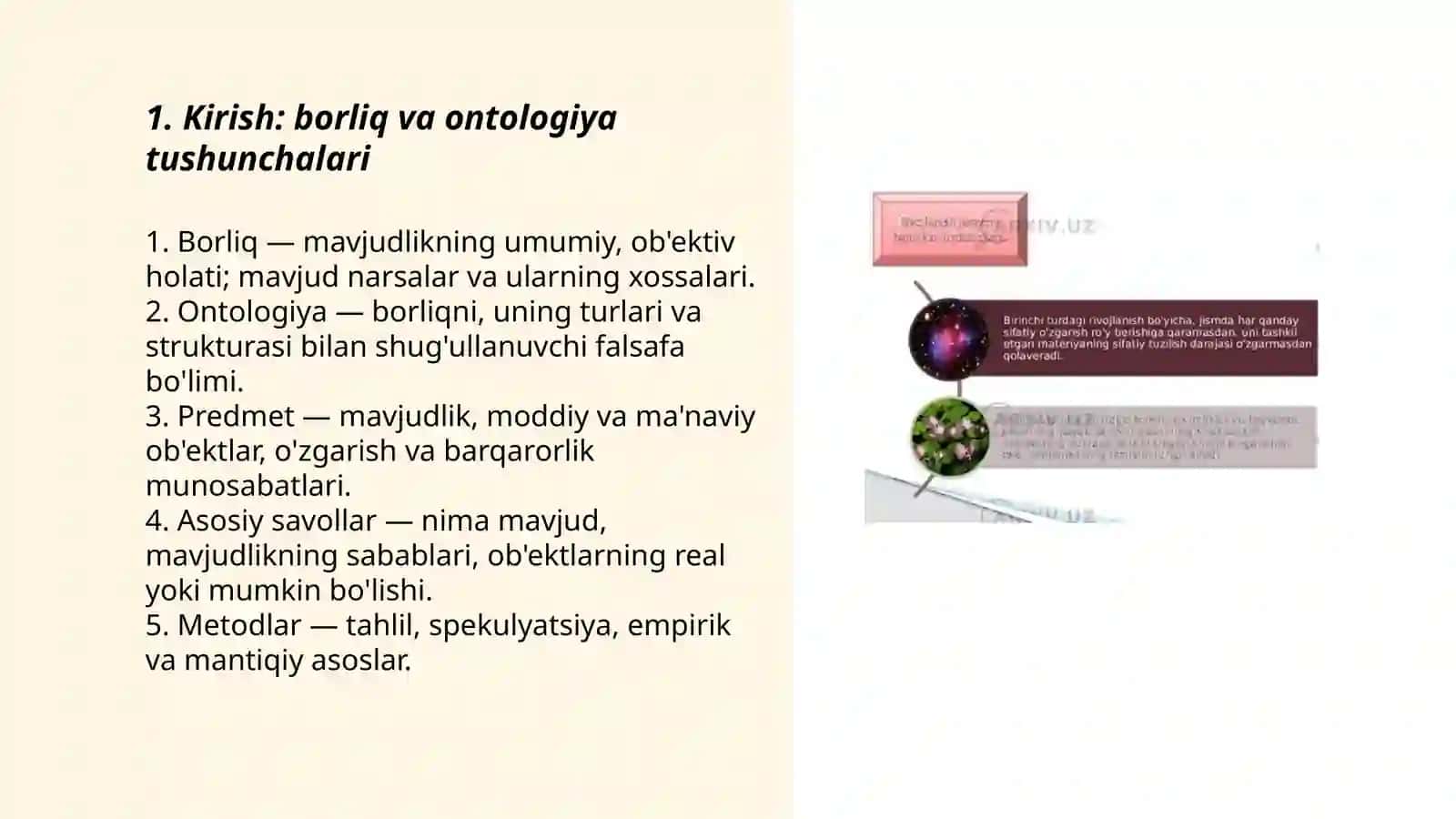Borliq ontologiya va rivojlanish falsafasi 3