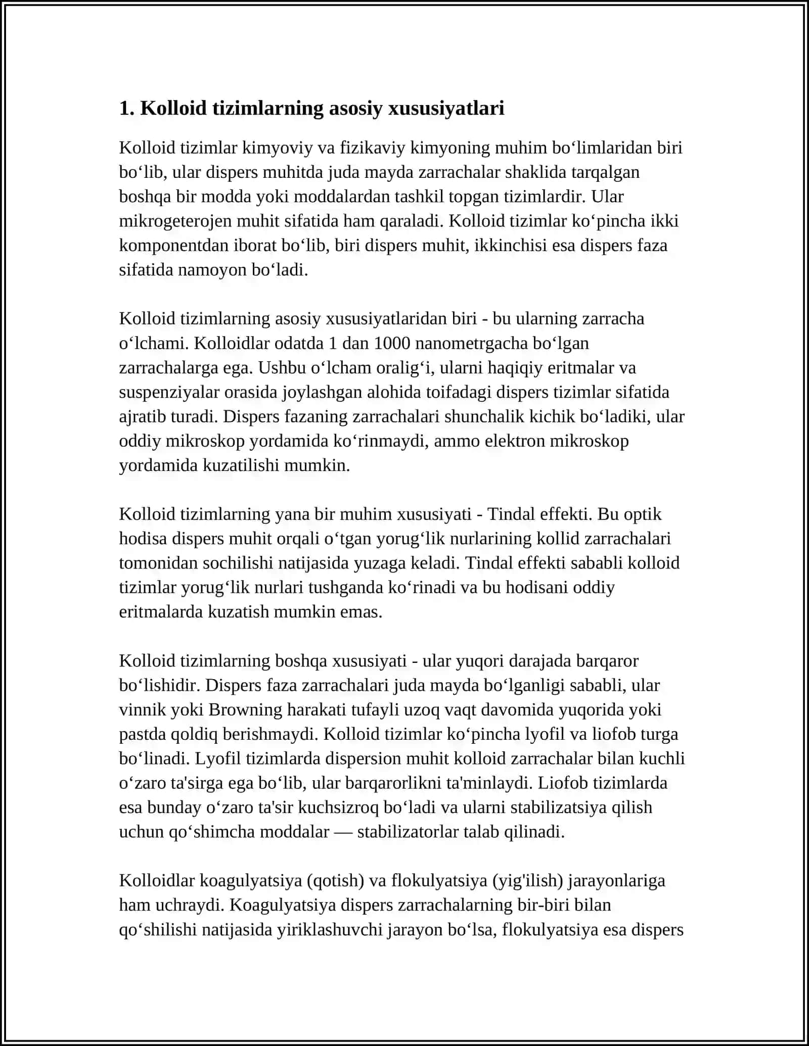 KOLLOID SISTEMALARNI TAYYORLASH USULLARI VA ULARNING MOLEKULYAR KINETIK XOSSALARI 3