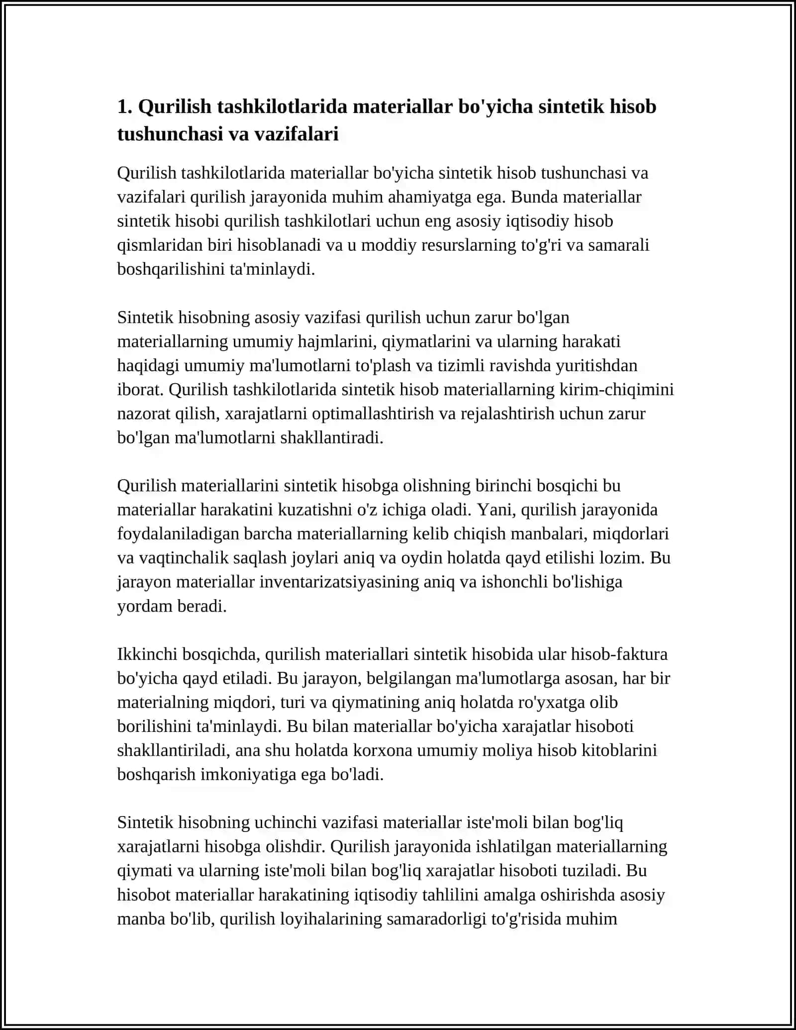 QURILISH TASHKILOTLARIDA MATERIALLARNING SINTETIK VAANALITIK HISOBI 3
