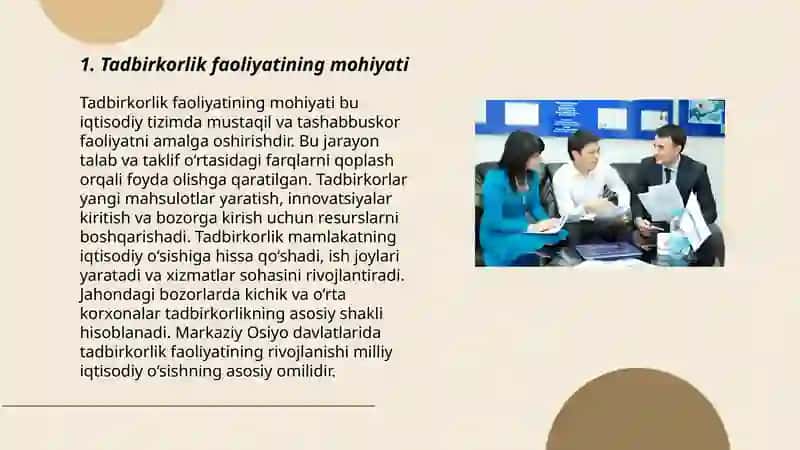 Tadbirkorlik faoliyati, tadbirkorlik kapitali va uning aylanishi 3