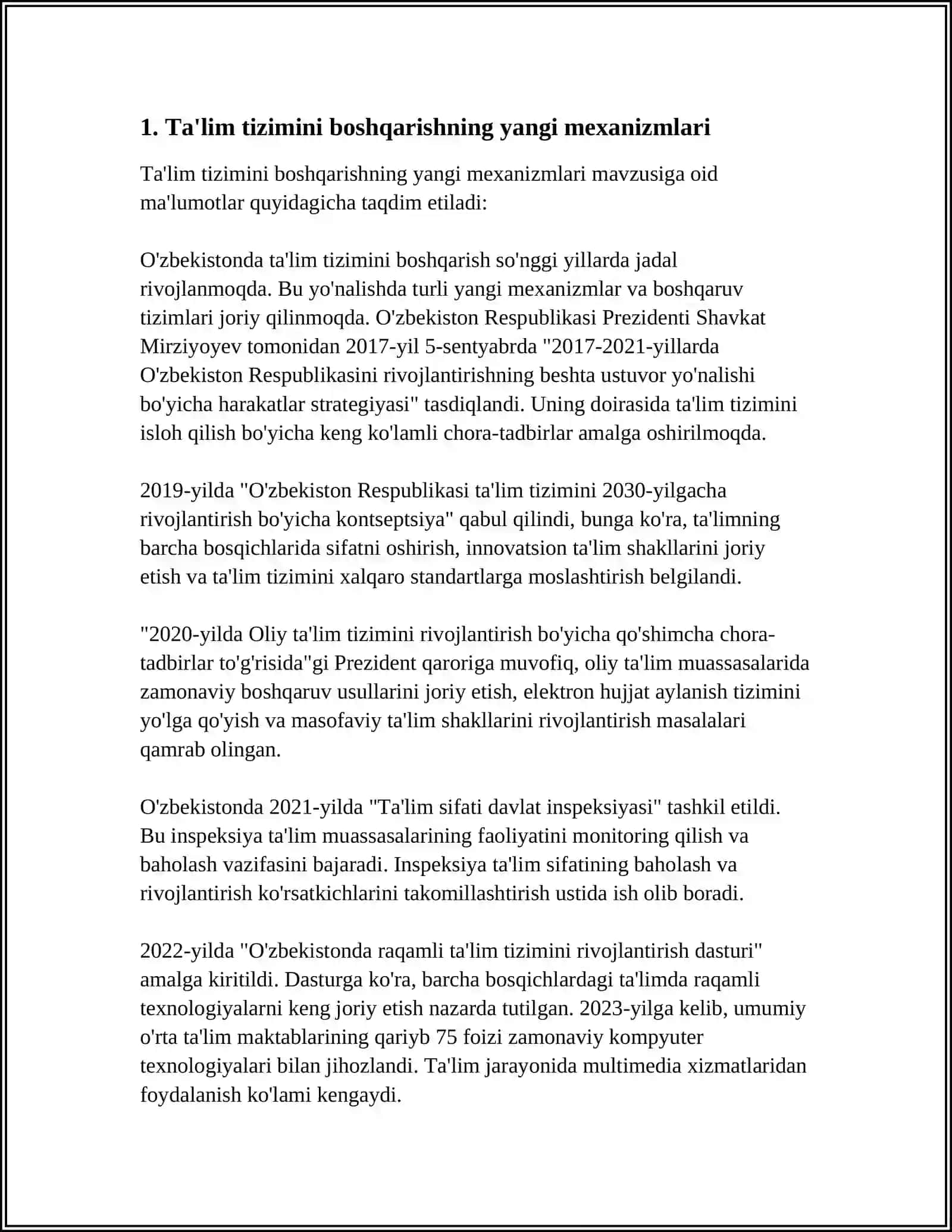 O'ZBEKISTON RESPUBLIKASIDA TA'LIM SOHASIDA AMALGA OSHIRILGAN ISLOHOTLAR 3