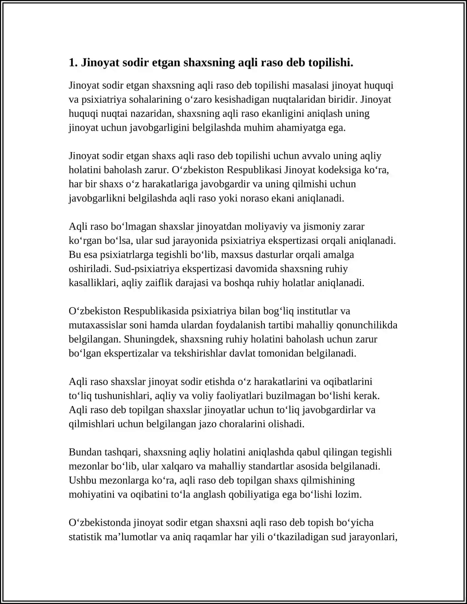 Jinoyat sodir etgan shaxsnin aqli raso mezonlari 3