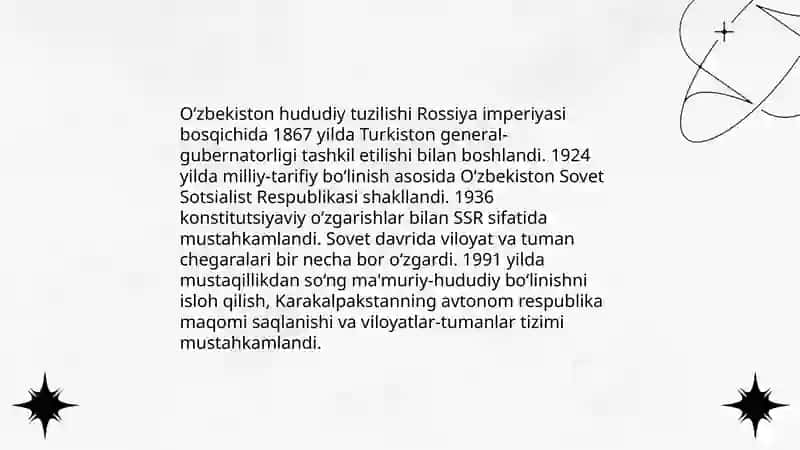 O‘zbekistonning maʼmuriy hududiy tuzilishi va ularning mintaqaviy rivojlanish xususiyatlari 3