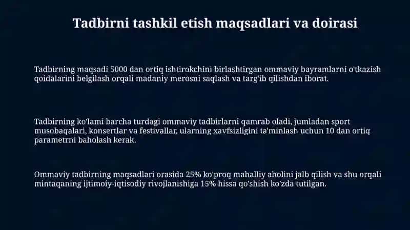 Samaradorligi ommaviy tadbirlarda ruhsat beruvchi tartib-tamoyillari 3
