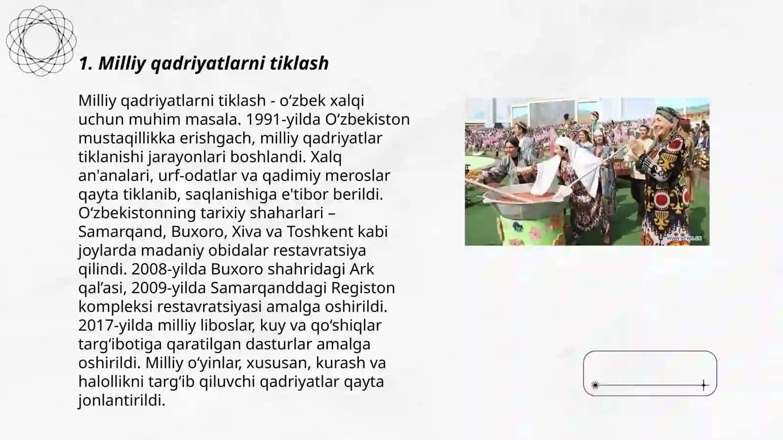 Ozbekistonda milliy qadriyatlar va tarixni tiklash borasida amalga oshirilgan islohotlar 3