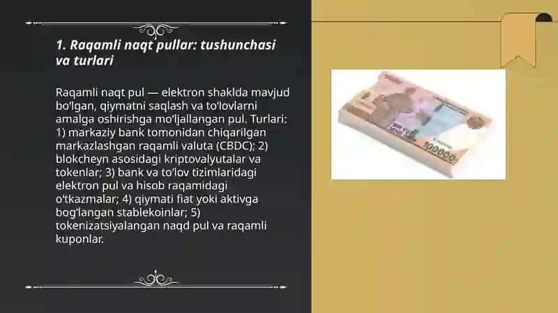 Raqamli naqt pullar va ularning mamlakatimizdagi iqtisodiy о‘rni va ahamiyati 3