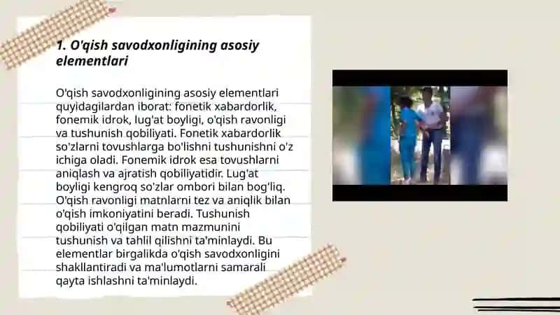 O'qish savodxonligi sohasi bo'yicha materiallar bilan tanishish va ishlab chiqish 3