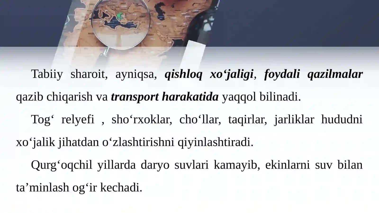 8-sinf Geografiya fanidan O'zbekistonning tabiiy sharoit va tabiiy boyliklari dars taqdimoti 3