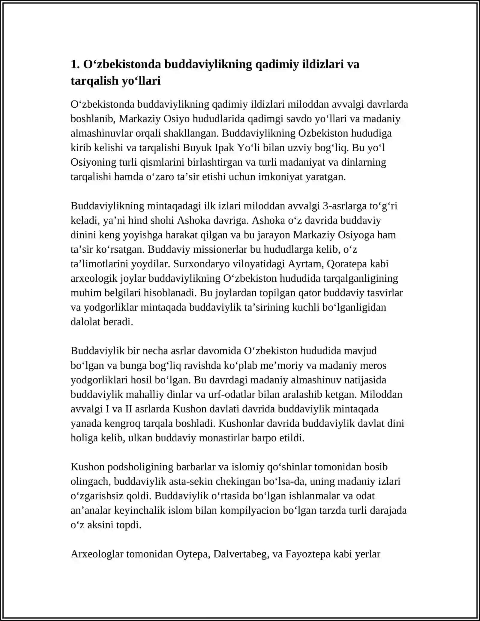 OʻZBEKISTONDA BUDDAVIYLIK DININING TARIXIY ILDIZLARI VA HOZIRGI ZAMON 3