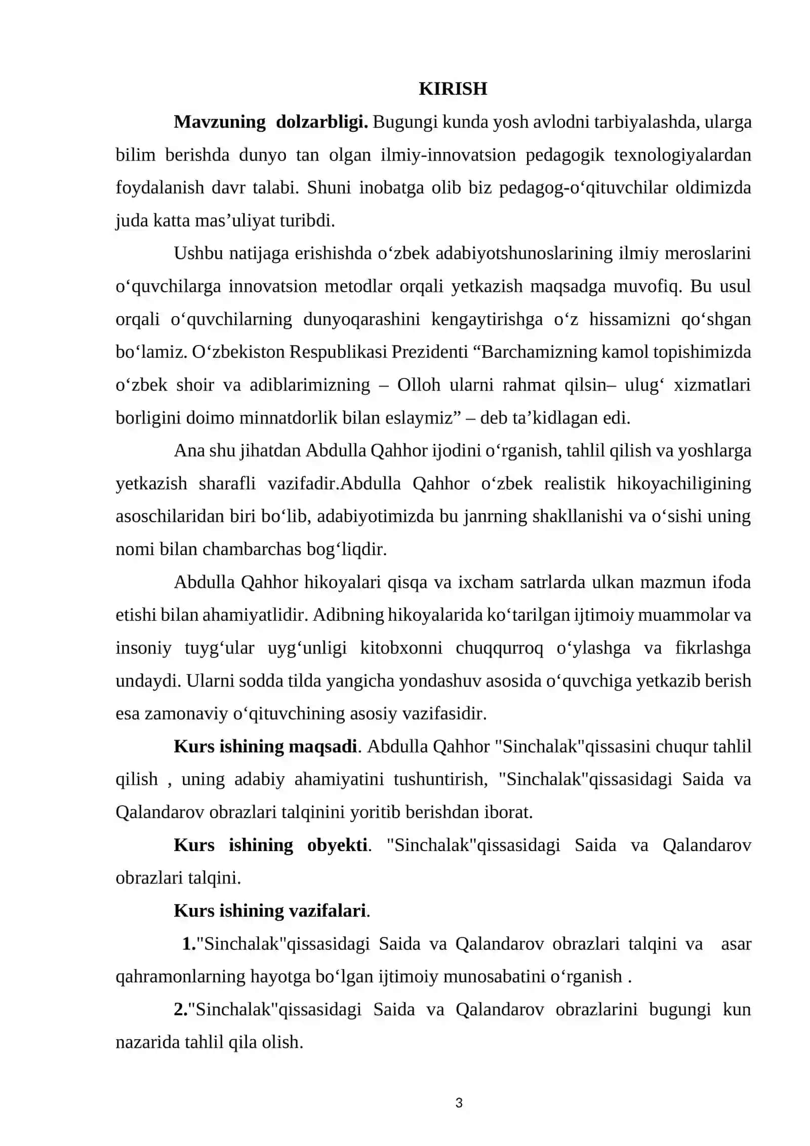 SINCHALAK QISSASIDAGI SAIDA VA QALANDAROV OBRAZLARI TALQINI kurs ishi 3