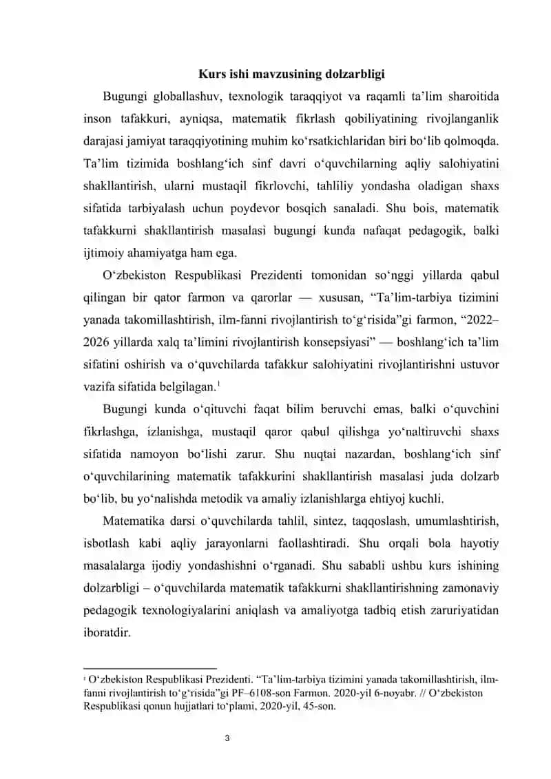 Boshlang‘ich sinf o‘quvchilarining matematik tafakkurini shakllantirish 3