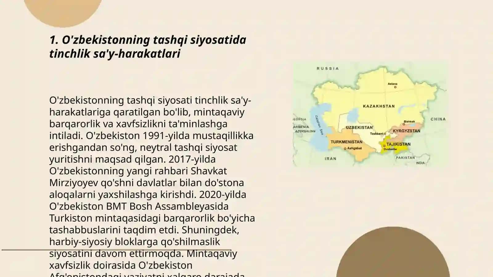 O'zbekistonning markaziy osiyoda tinchlik va barqarorlikni ta'minlashdagi o'rni 3