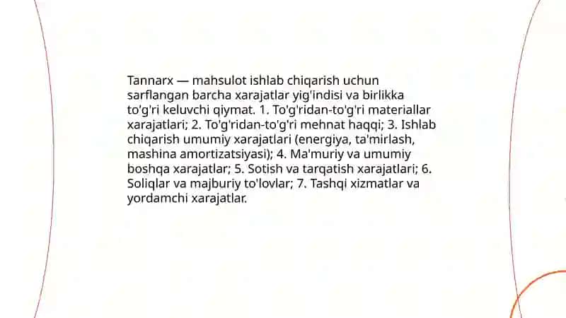 Xarajatlar va mahsulot ishlab chiqarish tannarxining tahlili 3