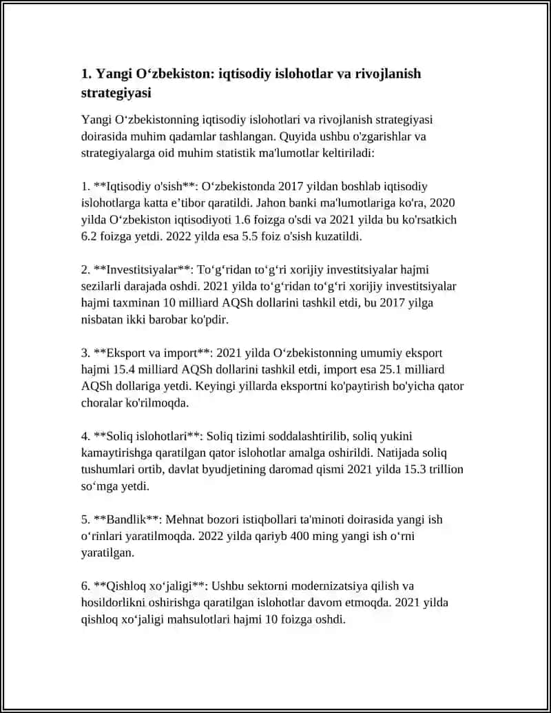 Yangi Oʻzbekiston: iqtisodiy islohotlar va rivojlanish strategiyasi 3