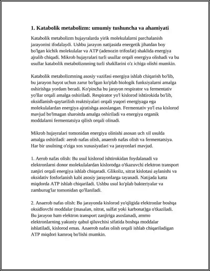 KATABOLIK METABOLIZM. MIKROB HUJAYRASI TOMONIDAN ENERGIYA OLISH USULLARI, TURLARI 3