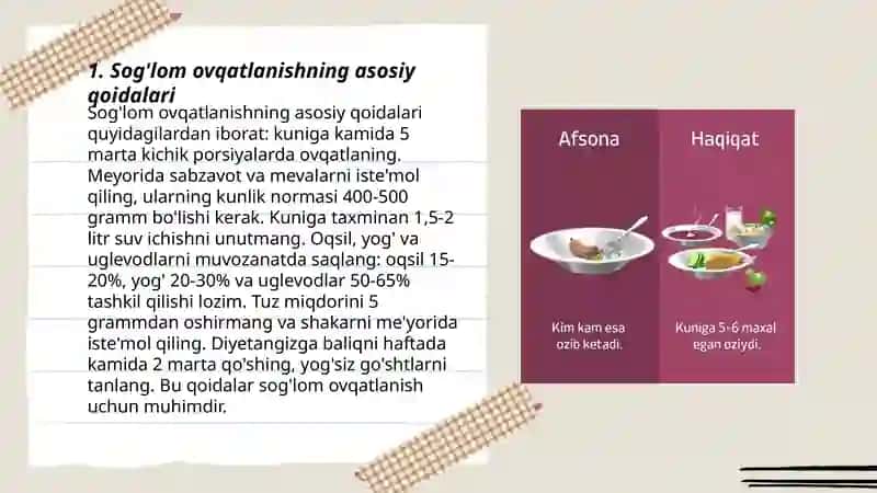 Soğlom turmush tarzi. Tóğri ovqatlanish 3