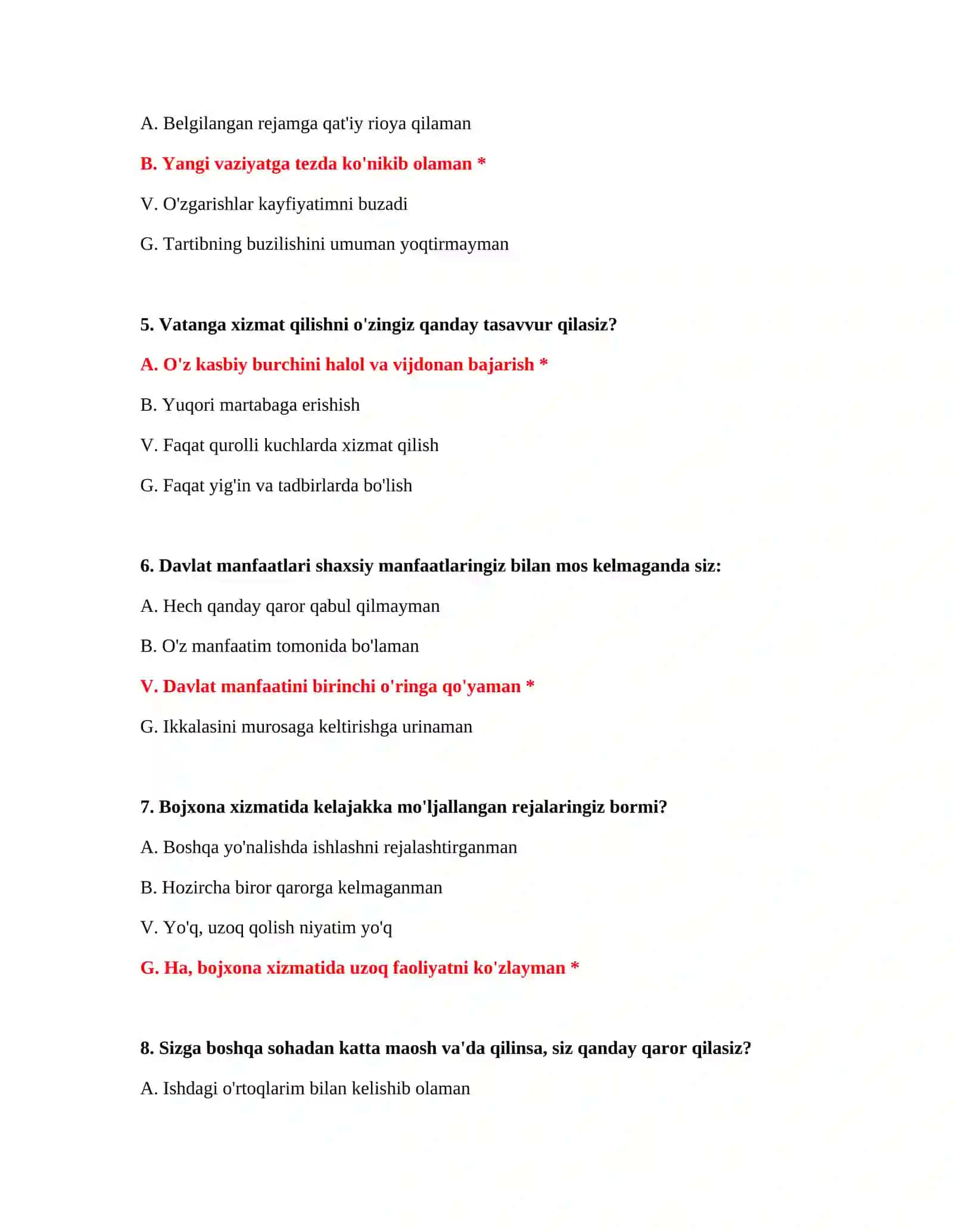 Bojxona IQ test savol javoblari 3