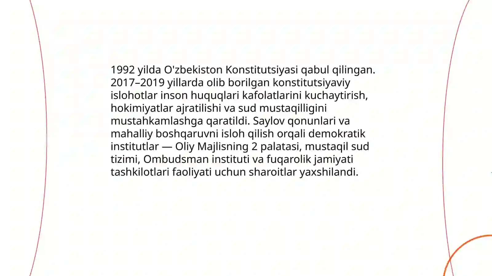 Òzbekistonda Demokratik, Fuqarolik jamiyati asoslarining shakllanishi, amalga oshirilgan siyosiy islohatlar 3