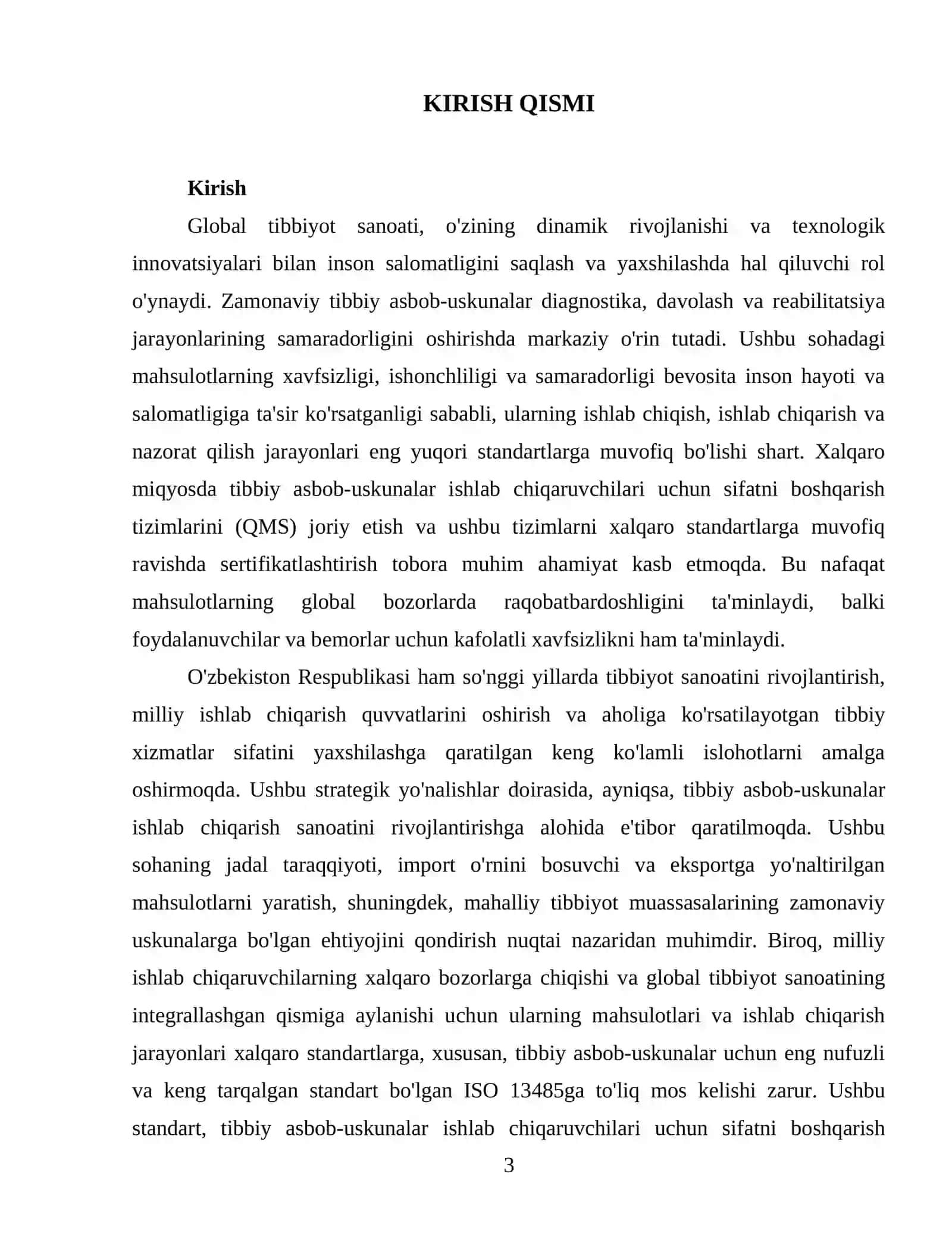 Tibbiyot sohasidagi asbob-uskunalarni ISO 13485 standart talablariga muvofiq ishlab chiqish va xalqaro standartlarga integratsiyalash 3