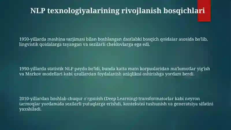 NLP texnologiyalarining rivojlanish bosqichlari 3