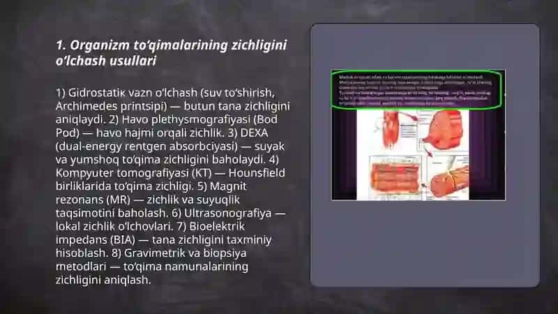 Organizm to’qimalarini va suyuq muhitlari zichligini aniqlash 3