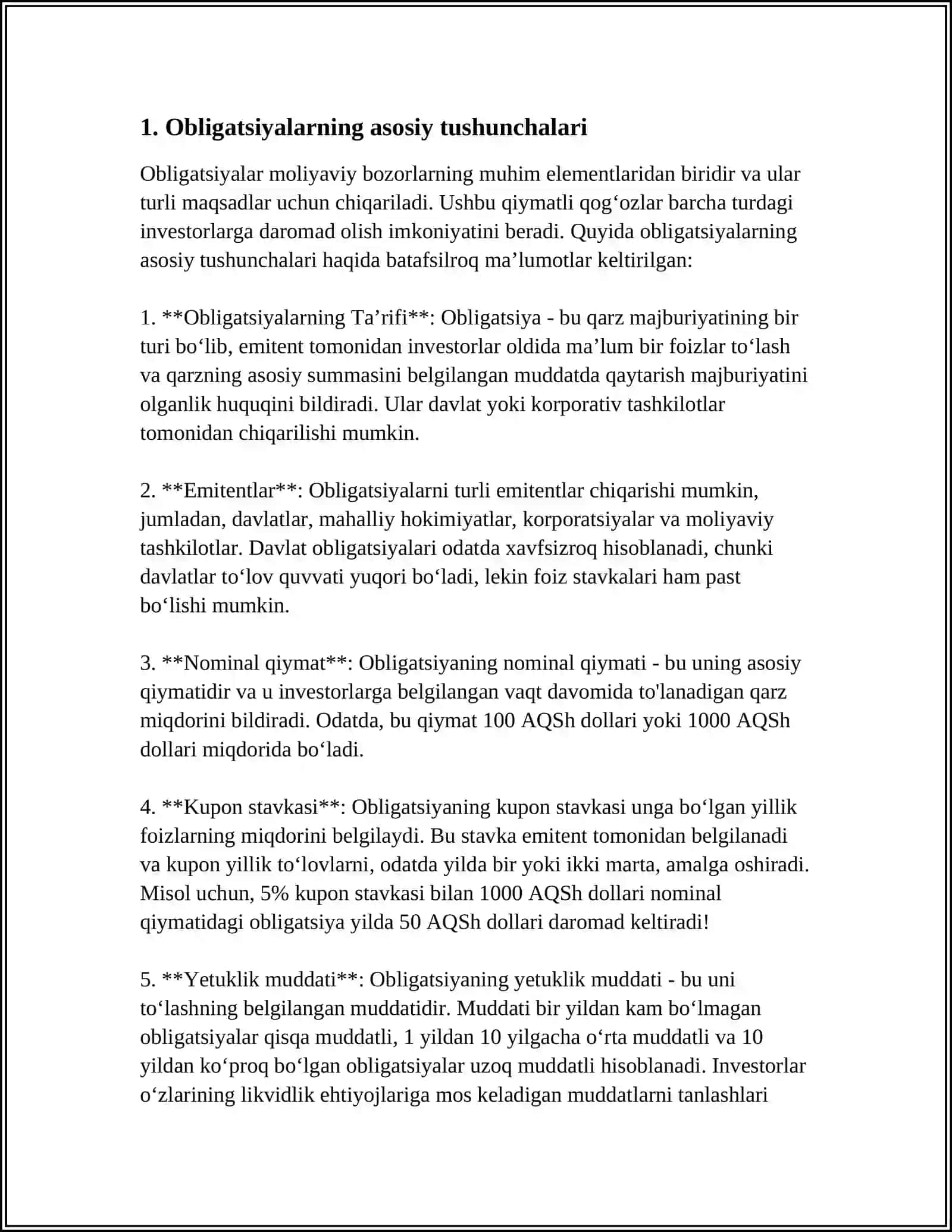 Obligatsiyalarning Baholash Usullari 3