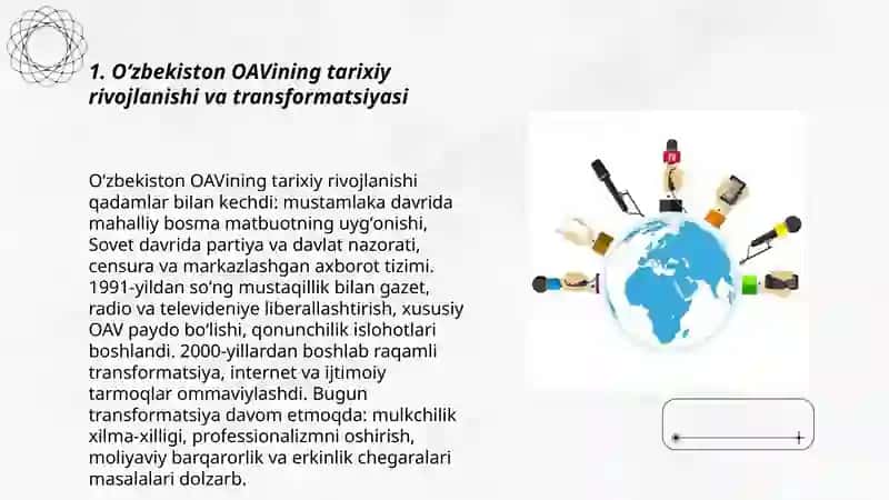Oʻzbekiston Respublikasining ommaviy axborot vositalarining faoliyati (oʻzgarishi va muammolar) 3