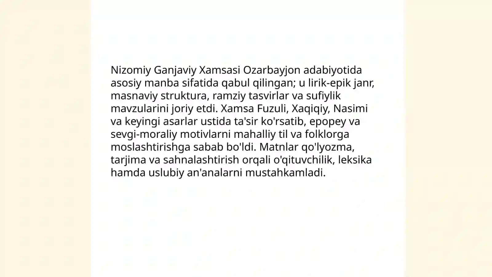 Nizomiy Ganjaviy ijodining Ozarbayjon va dunyo adabiyotidagi mavqei va ta’sirlari 3
