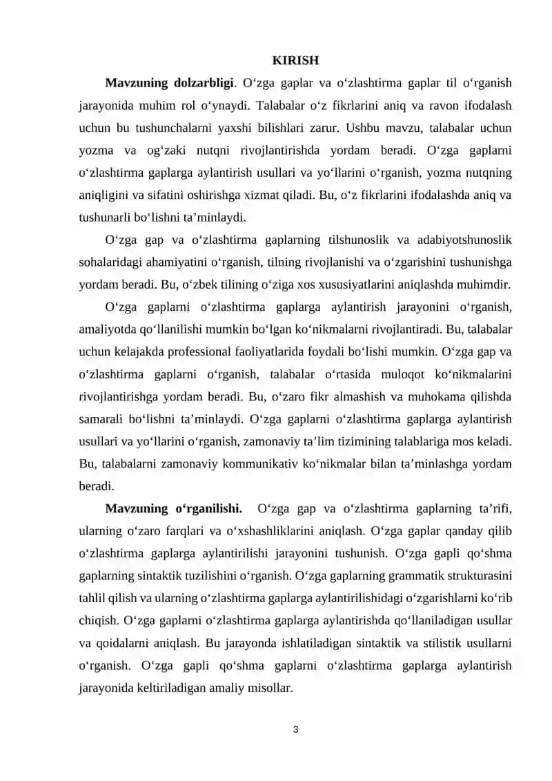 O‘ZGA GAPLI QO‘SHMA GAPLARNI O‘ZLASHTIRMA GAPLARGA AYLANTIRISH USULLARI VA YO‘LLARI HAQIDA MA’LUMOT 3