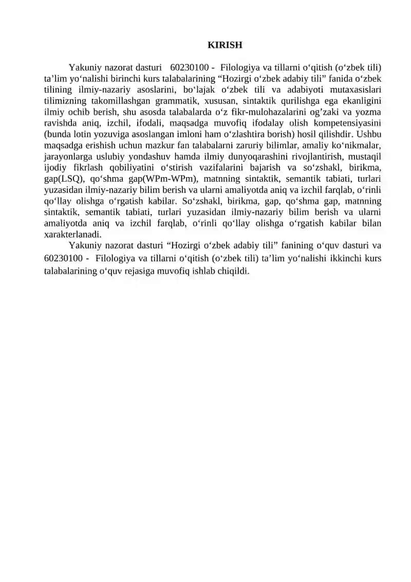 YAKUNIY NAZORAT SAVOLLARI VA BAHOLASH TARTIBI DASTURI 3