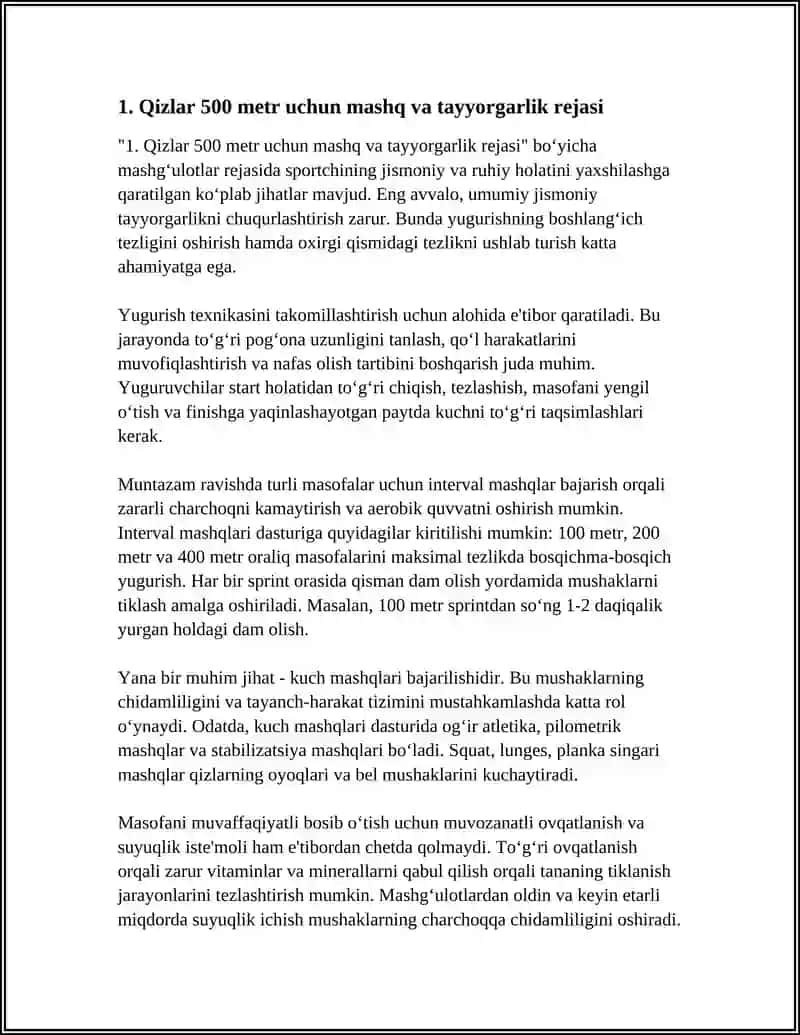 QIZLAR 500 METR ERKAKLAR 1000 METR MASOFAGA YUGURISH 3