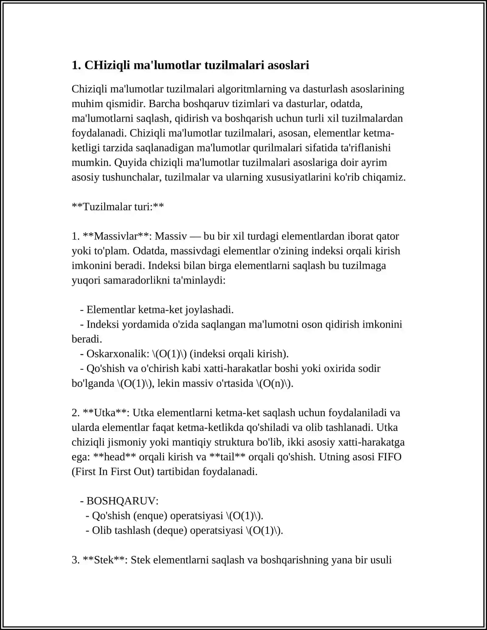 CHIZIQLI MALUMOTLAR TUZILMALARI 3