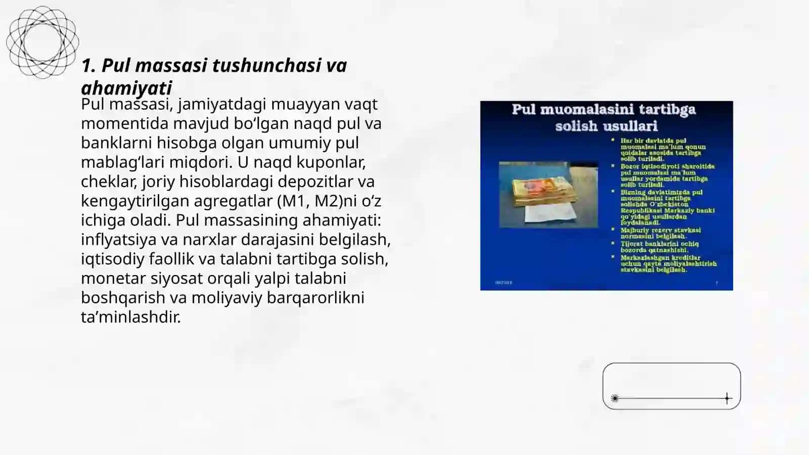 Pul massasi Va uni tartibga Solish usullari 3