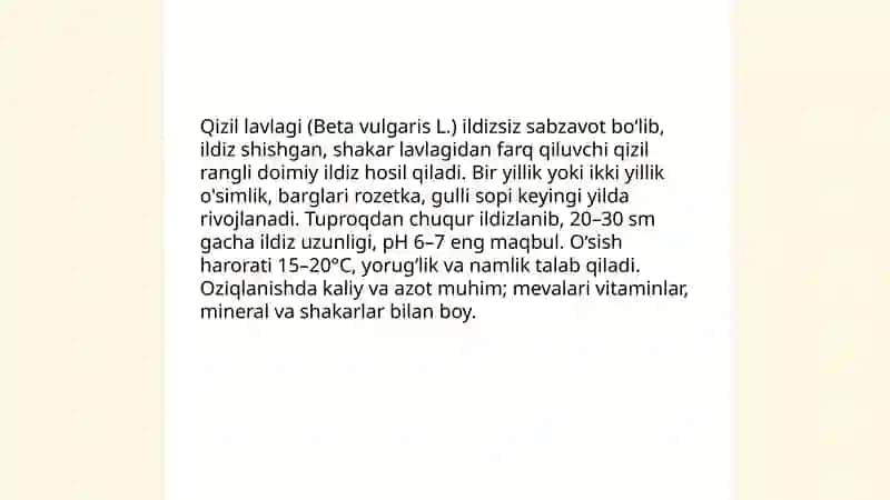 Qizil lavlagi biologiyasi va yetishtirish texnalogiyasi 3