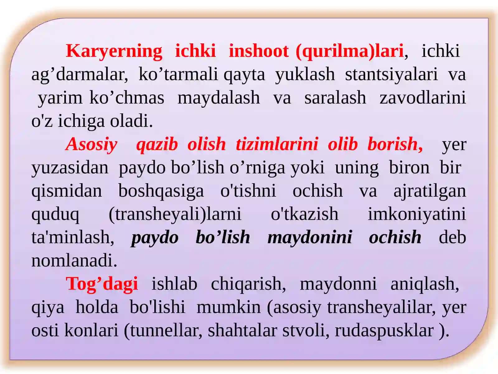 Noruda qurilish foydali qazilma konlarini ochiq usulda qazib olish to‘g‘risida malumotlar 3