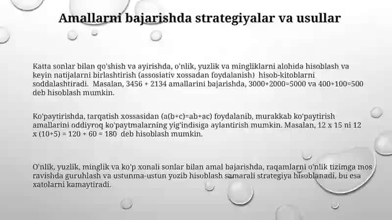 O'nlik, Yuzlik, Minglik va Ko'p Xonali Sonlar bilan Aritmetik Amallarni O'rgatish 3