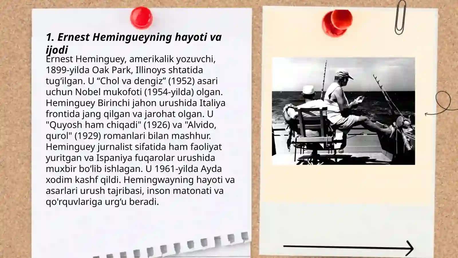 Ernest Miller Hemingway "chol va dengiz asari" tahlili 3