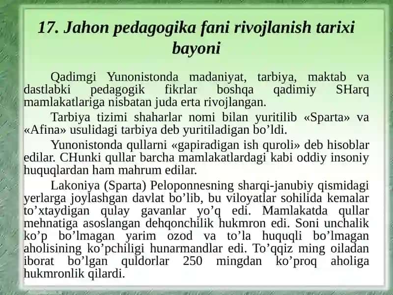 Jahon pedagogika fani rivojlanish tarixi 3