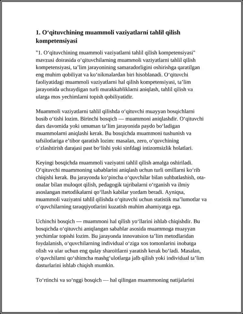 OʻQITUVCHI FAOLIYATIDA MUAMMOLI VAZIYATLARNI HAL QILISH KOMPETENSIYASI 3