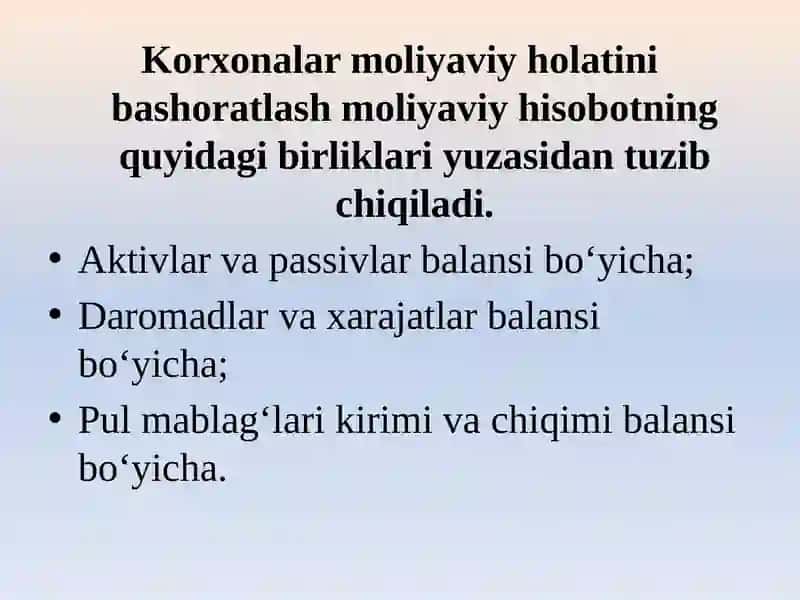 MOLIYAVIY HISOBOT ELEMENTLARINI BASHORATLASH 3