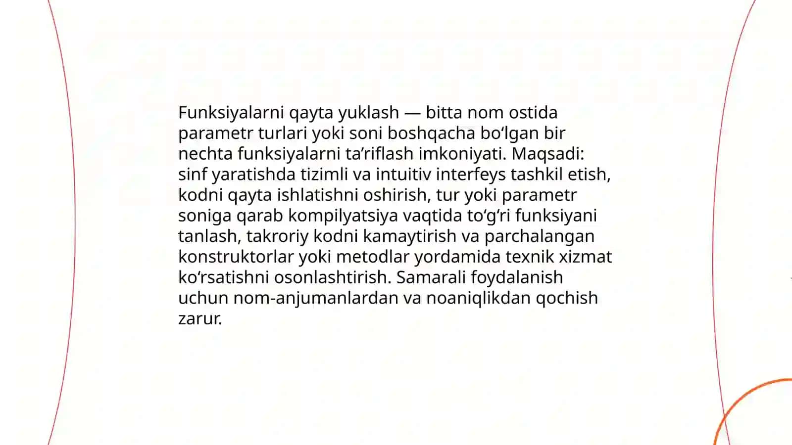 Sinflarni yaratishda funksiyalarni qayta yuklash mexanizmdan unimli foydalanish 3